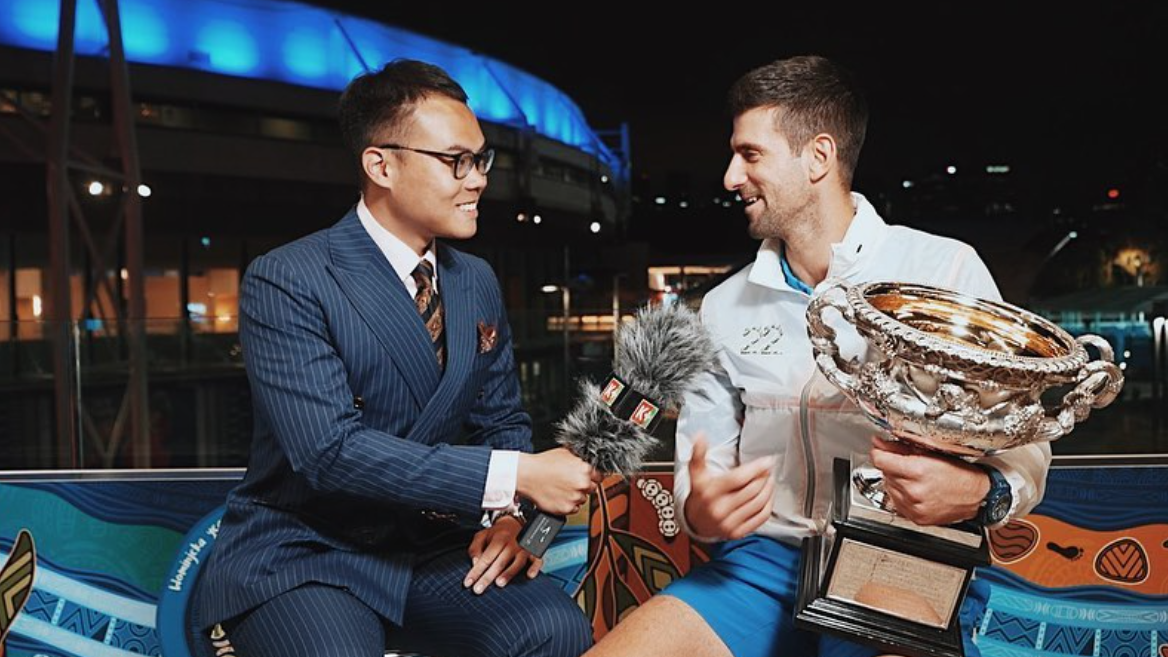 Hải Nam phỏng vấn Novak Djokovic tại Australian Open